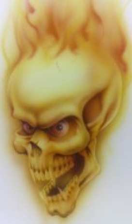 Courses - Student project yellow skull and flame 150