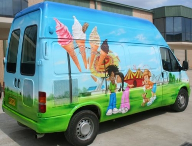 ICE CREAM VAN Airbrushed- Circus themed