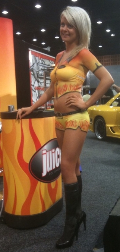 Airbrush body painting at trade show