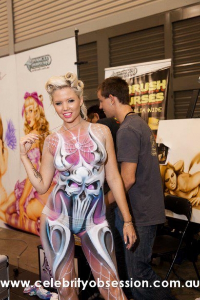 Katie at tattoo show body painting promo