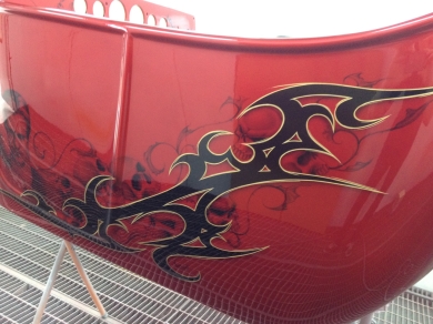 T-Bucket - Candy apple red paint with graphics