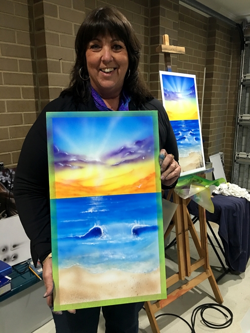 Student & artwork at Wayne's workshop