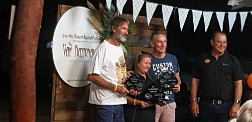 Susan and Stu picking up mural award