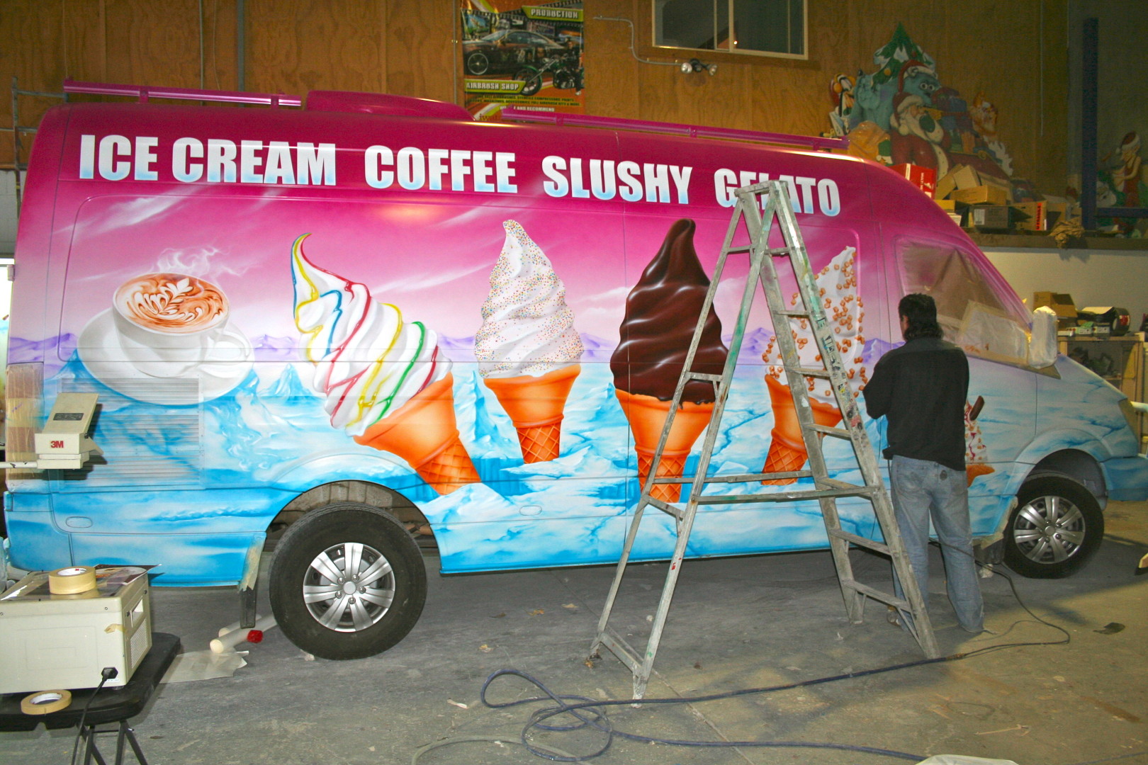 ICE CREAM VAN Airbrushed - in production airbrushing